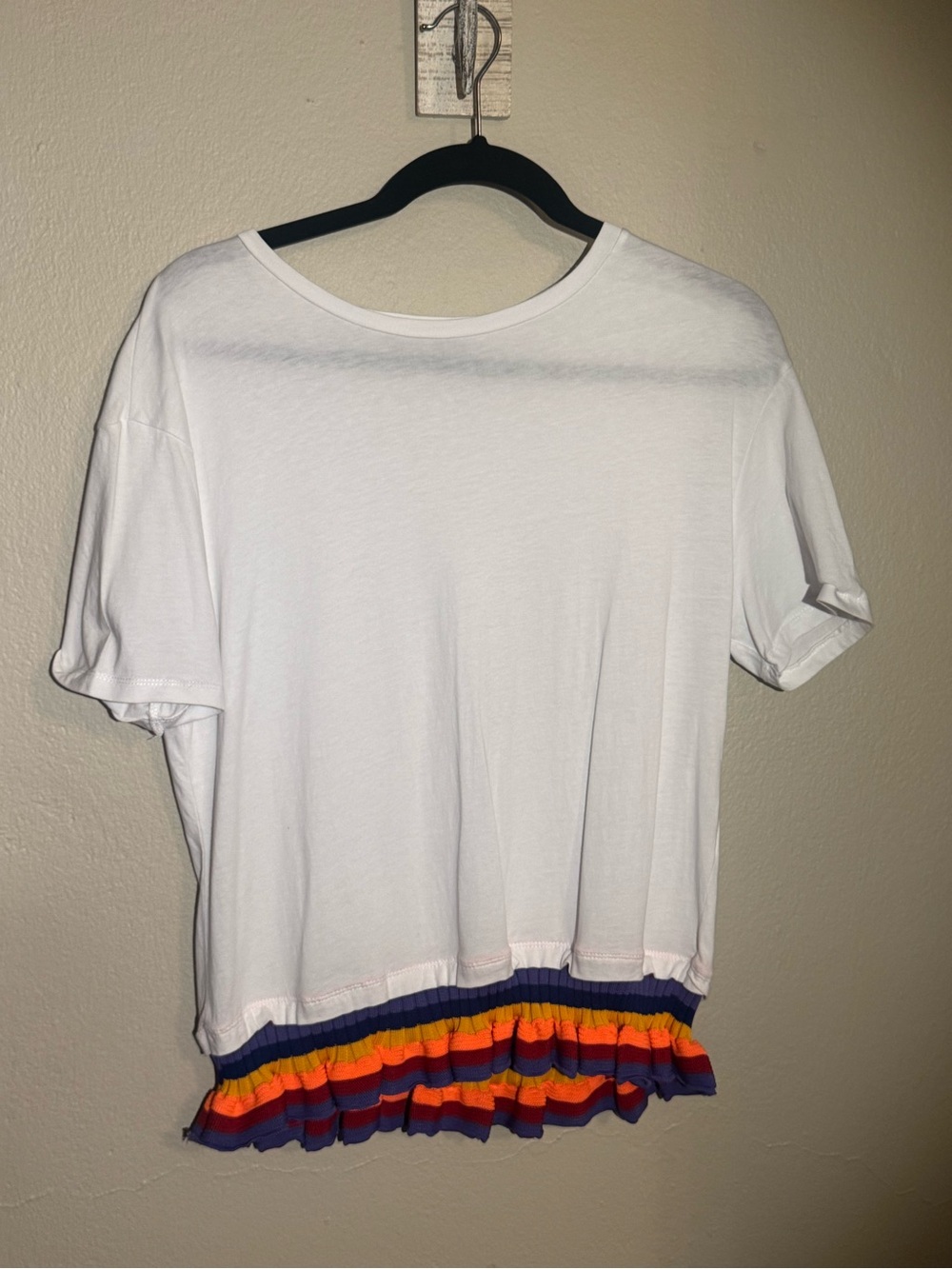 Zara White Tee with Rainbow Ruffle Hem